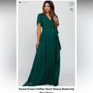 Pink Blush Forest Green Chiffon Short Sleeve Maternity Maxi Dress